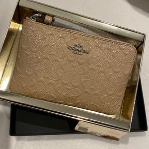 Coach Signature Debossed Patent Corner Zip Wristlet Clutch Wallet